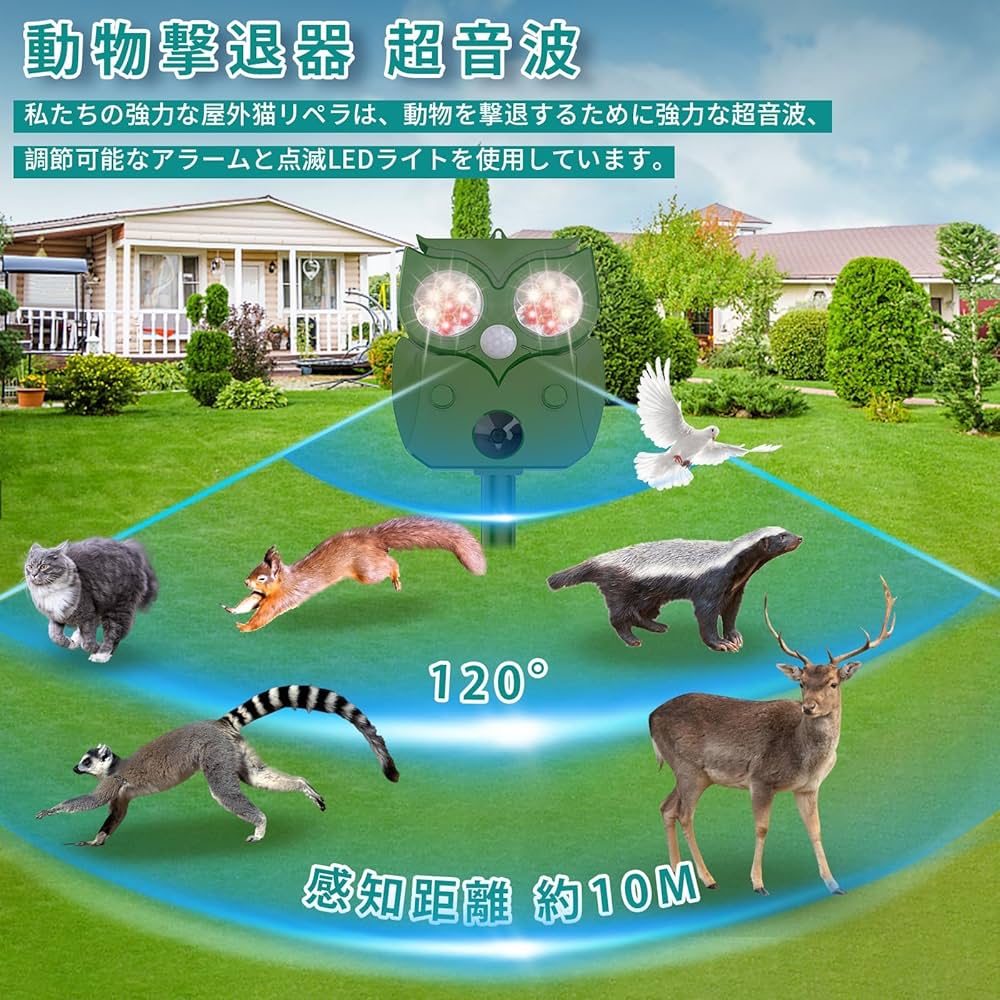 2個セット　猫よけ 動物撃退器 超音波式野良猫撃退/カラスよけ害獣駆除 imgrc0184547720.jpg